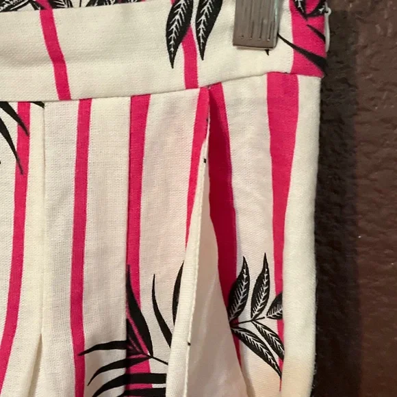 High-Rise Wide Leg Tropical Stripe Pants in Pink/White - Picture 6 of 16
